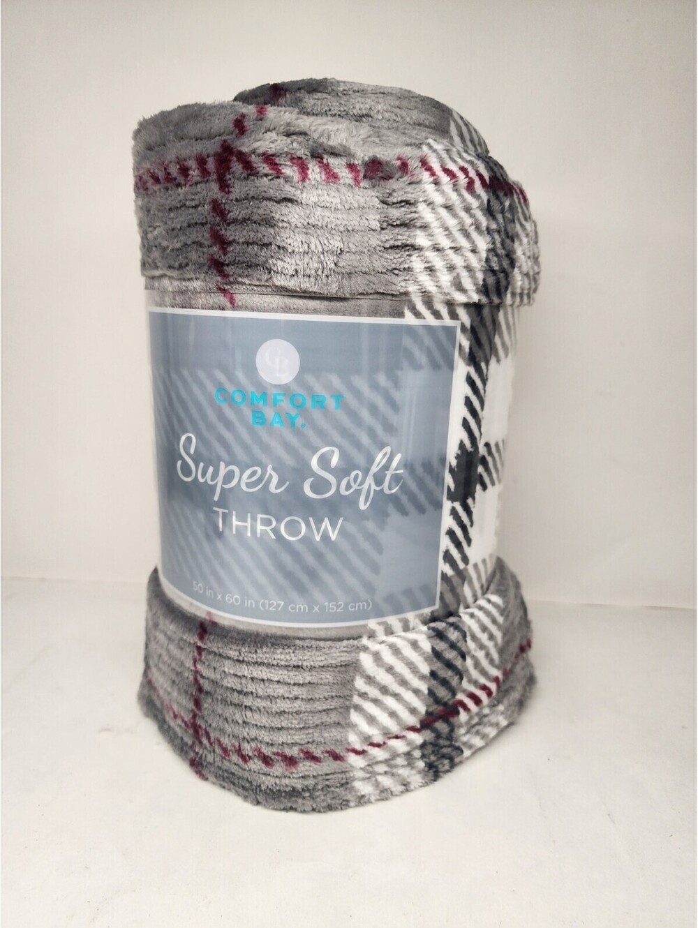 Comfort Bay Fleece Throw Blanket 50x60in Grey Plaid Super Soft